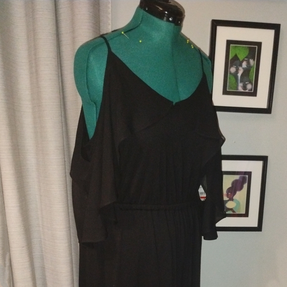 NY Collection Chiffon Cold Shoulder Maxi Dress in Black Sz L NWT - Picture 4 of 14